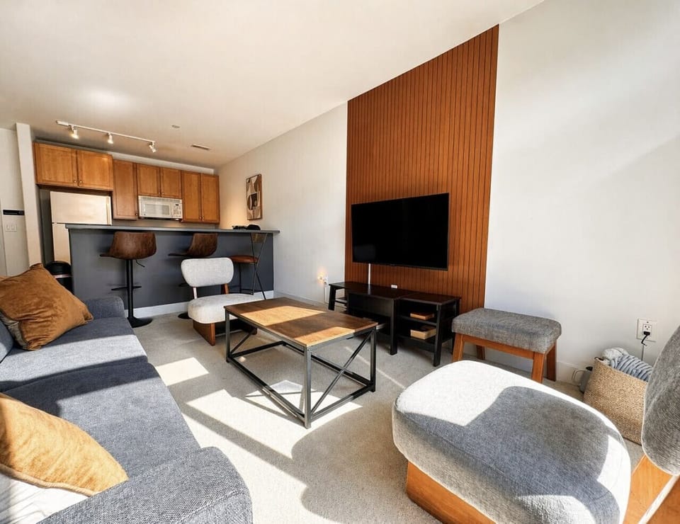 Flexible, comfy seating area perfect for relaxing, reading, or mapping out your Milwaukee adventures