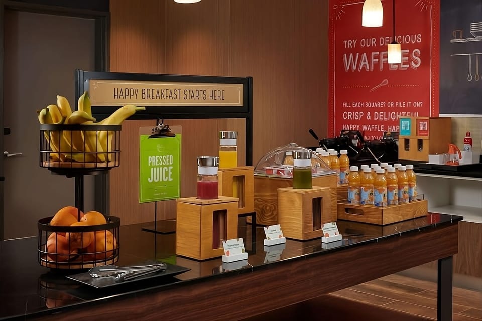 Savor fresh fruit, juice, and waffles to fuel your day.