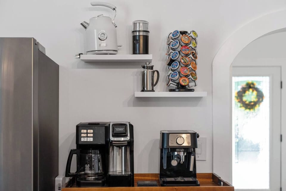 Your own cottage coffee and tea bar—complete with drip, espresso, kettle, French press, and a selection of flavors to explore.