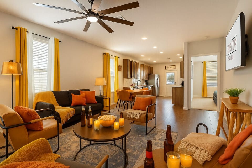 Experience cozy open living with style and warmth