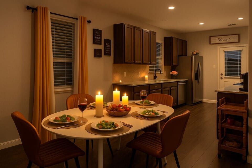 Share a cozy dinner with candlelight in the kitchen