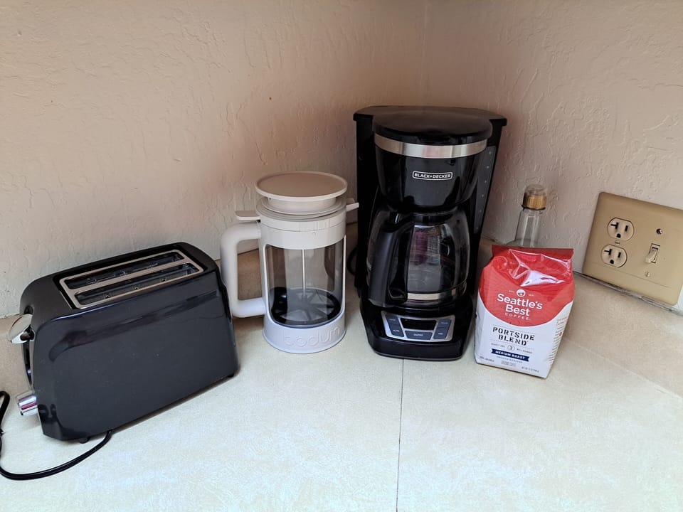 Coffee Station and necessary morning supplies including a blender (not shown).