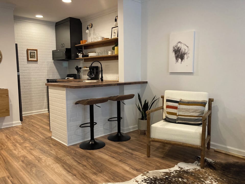 view from sitting area to kitchen