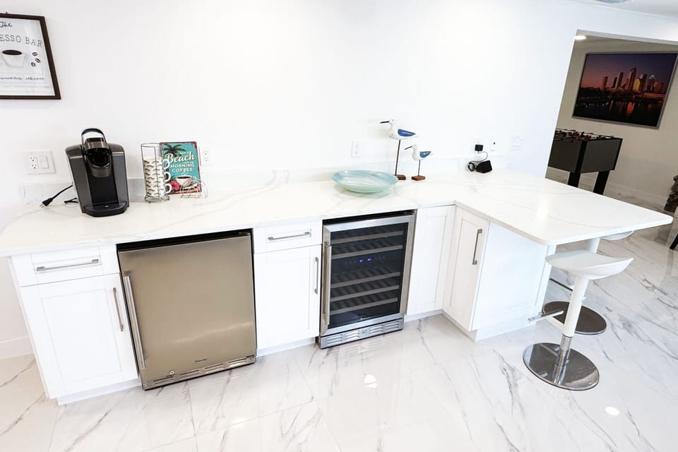 Coffee machine. Mini fridge and Wine fridge.