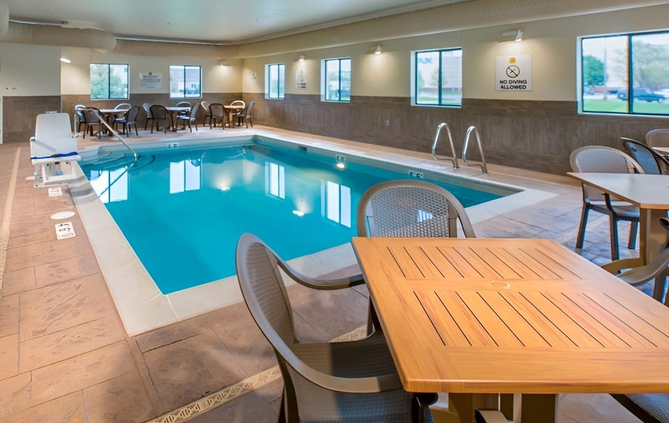 Dive into relaxing laps under bright, calm indoor lighting.