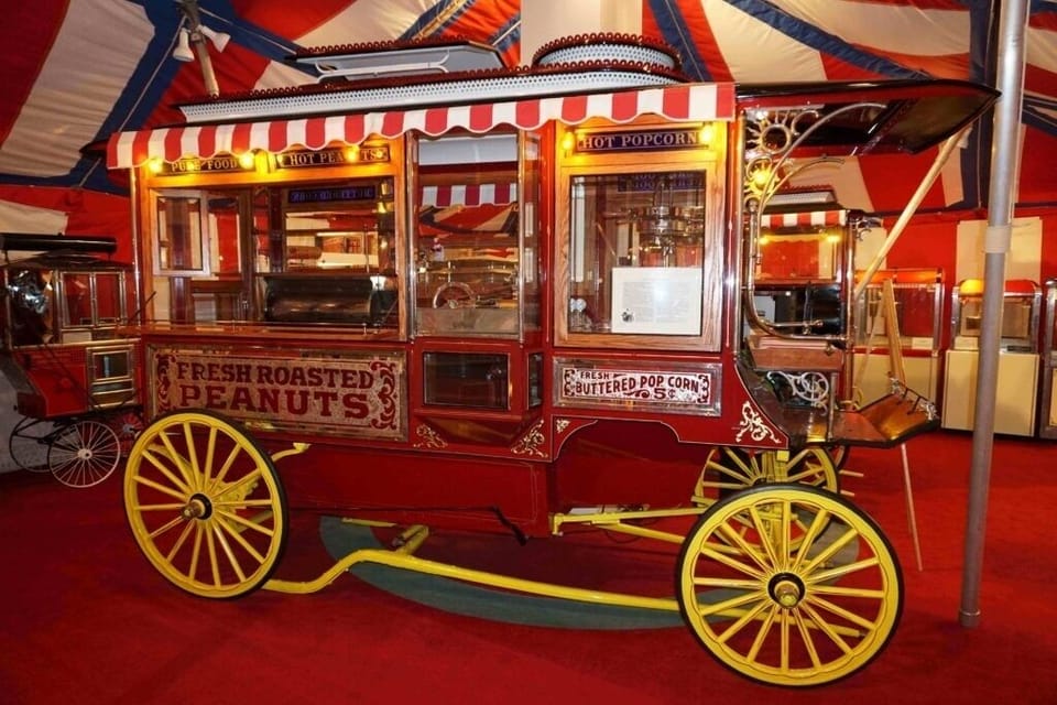 Step into vintage carnival charm with whimsical popcorn cart.