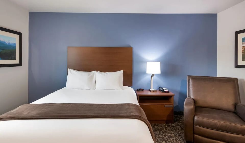 Recharge in a cozy bed with soft light and quiet comfort.