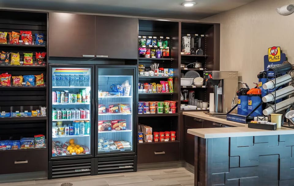 Stock up quickly with a bright, well-organized mini market.