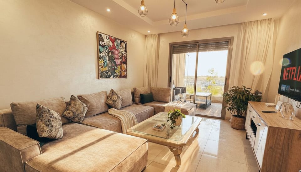 Contemporary Living Room with Balcony