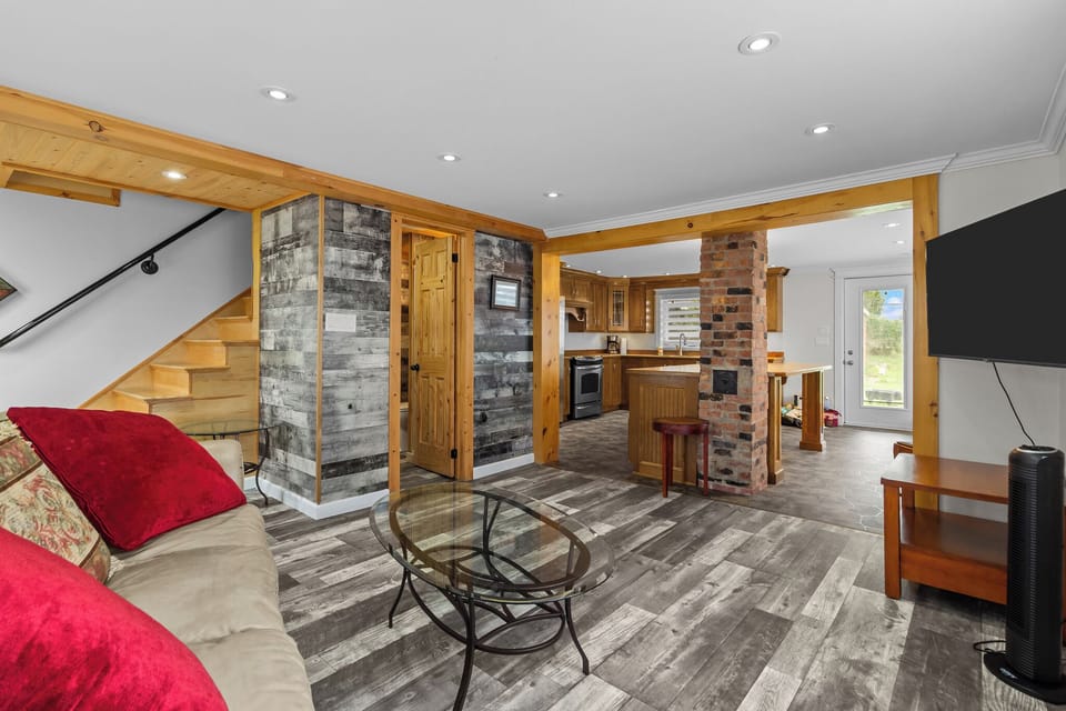 Warm wood finishes throughout