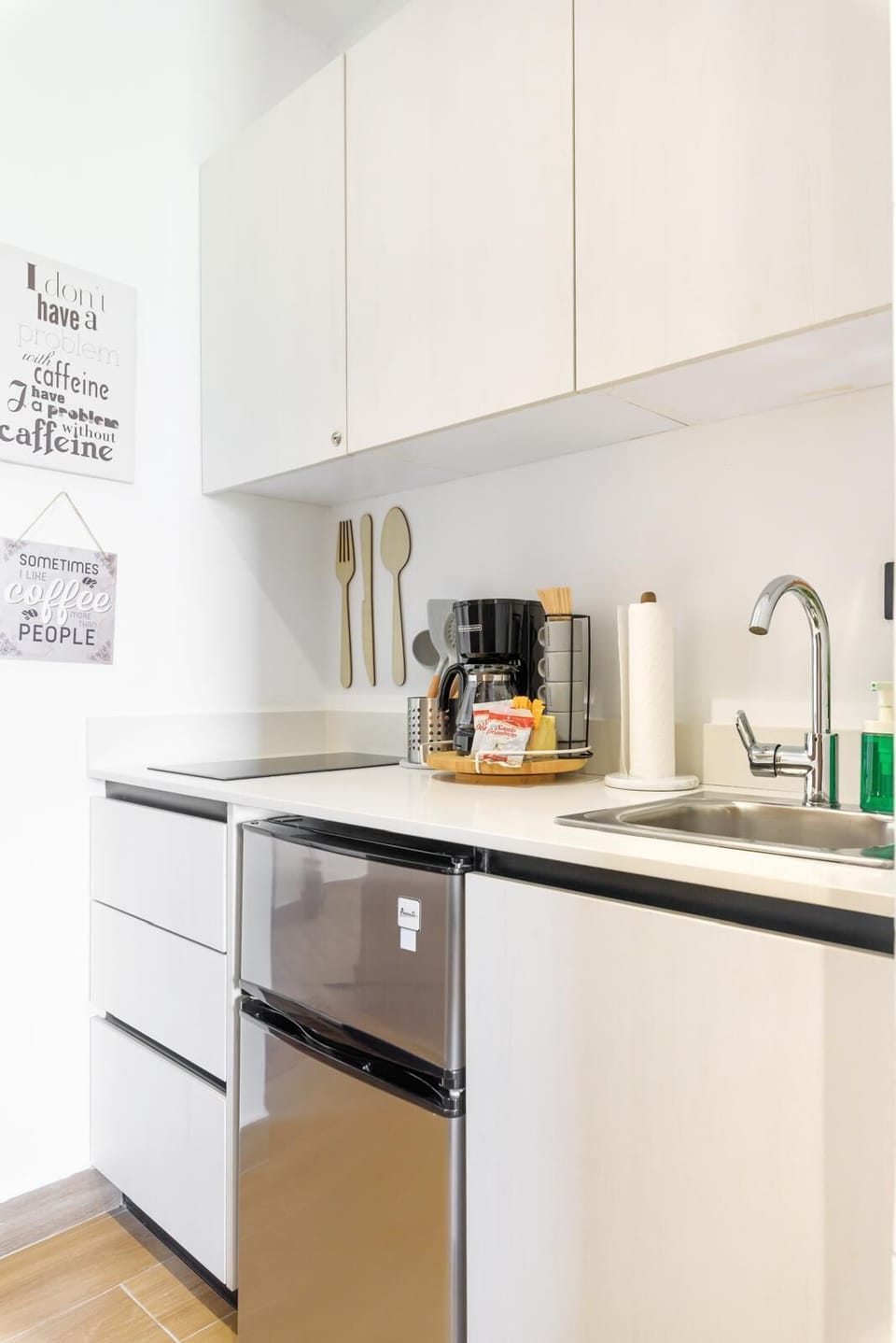 Modern kitchenette for quick meals or snacks.