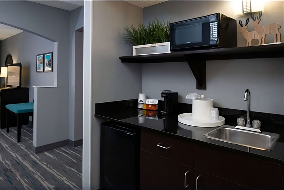 Fuel your day with an easy kitchenette for snacks and coffee.