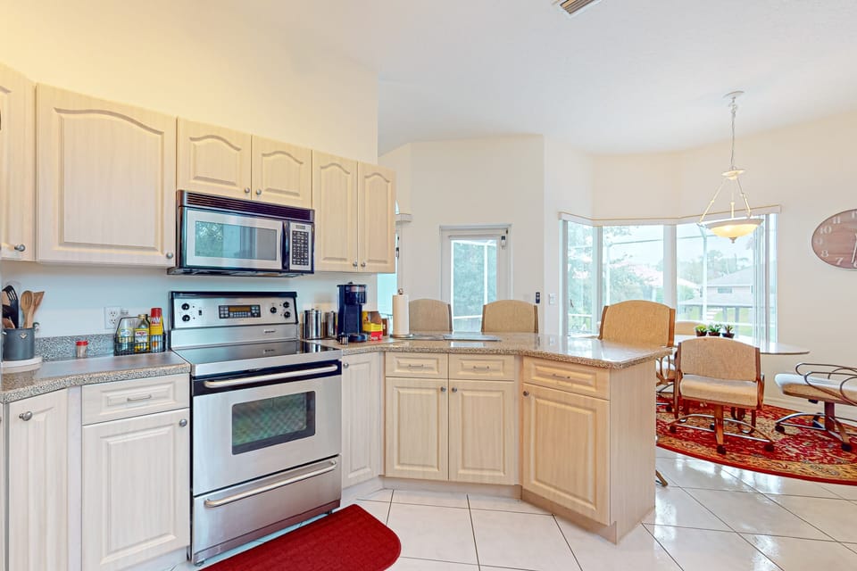 This well-appointed kitchen features all the cooking tools necessary for creating gourmet dishes.