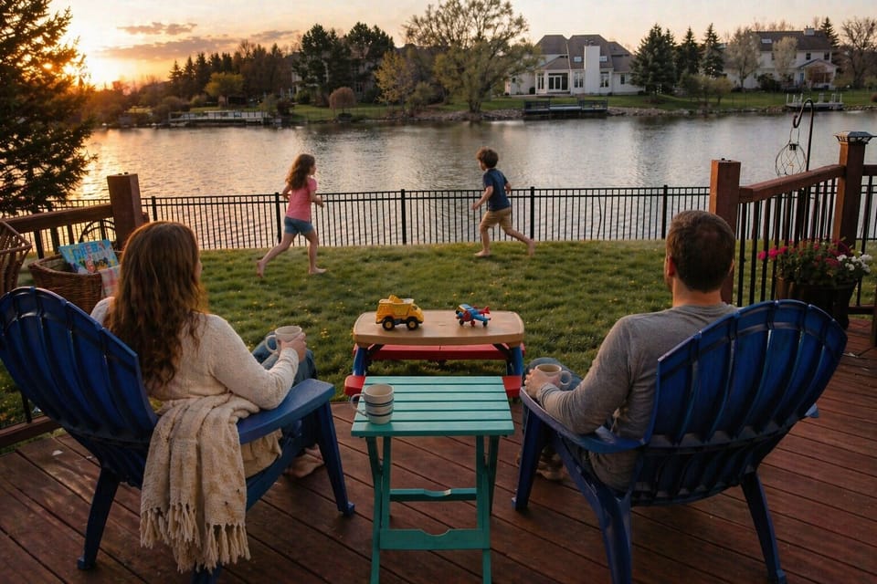 Soak in golden lakeside evenings with fireside bites, wine, and cozy deck vibes
