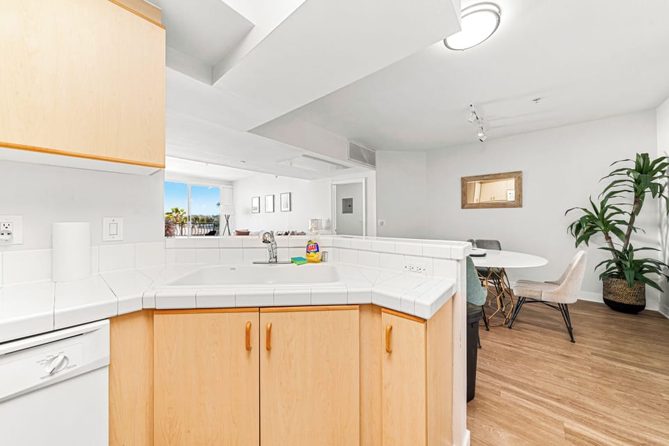 Great prep space and a view into the living room and Marina!