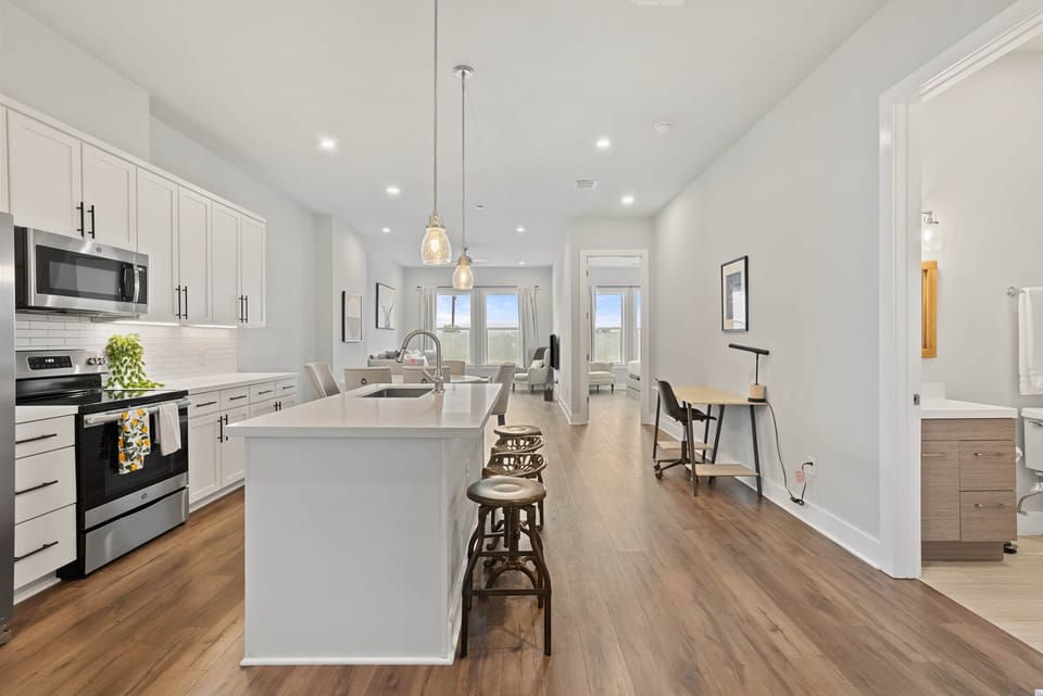 Open-concept living: kitchen, dining, and living space all in view