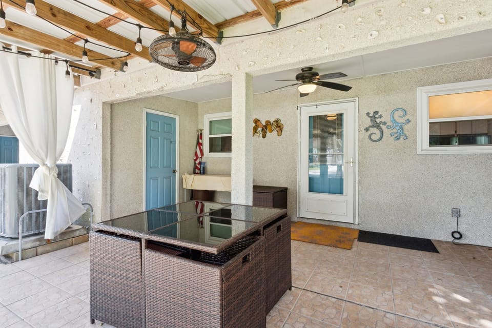 Patio curtains allow for privacy from adjoining unit