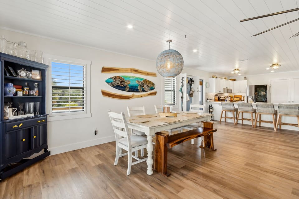 Dining table with seating for six is perfect for meals together or game night