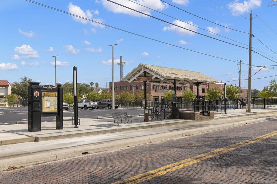 Trolley stop sits steps away from the apartment and offers free rides through downtown and Channelside