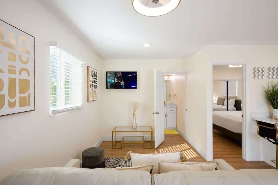 Secondary living area with an open layout, comfy couch, and Smart TV for easy relaxation. (Casita)