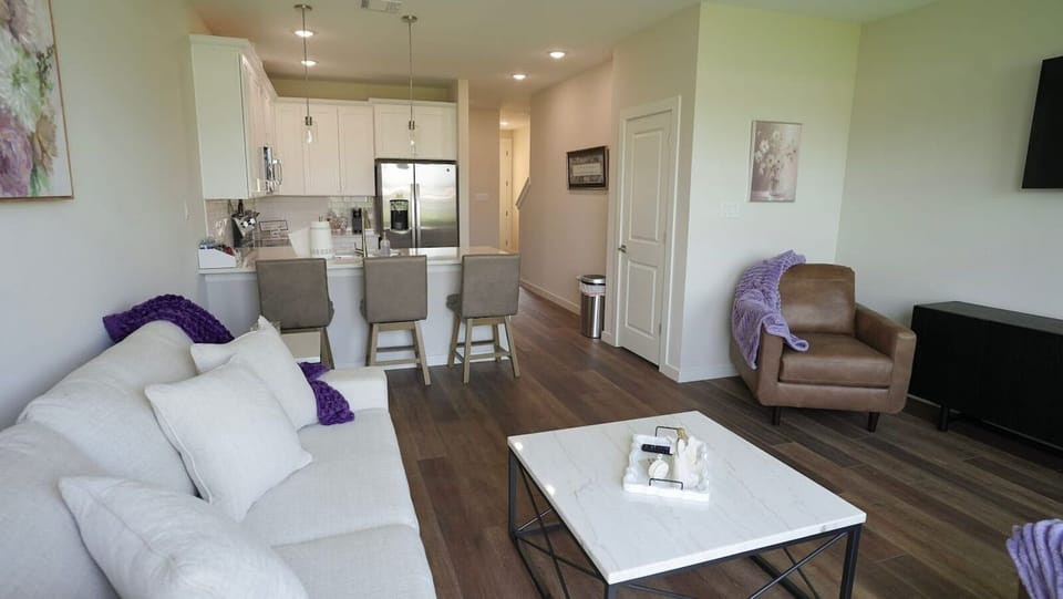 Family room looking into kitchen