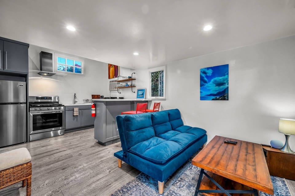 Full Size Modern Kitchen. Sofa bed is Full Size for Extra Guest