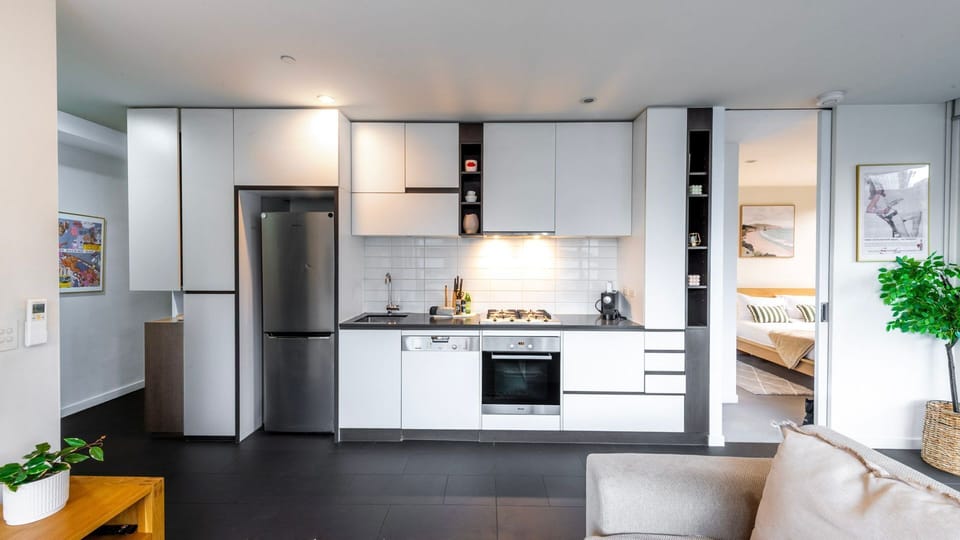 Modern open-plan kitchen with dining and living area