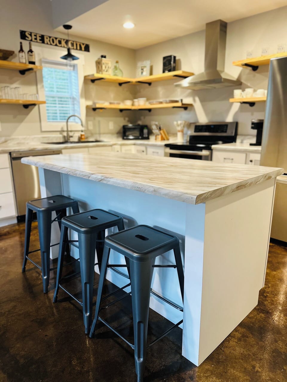 Bar stool seating at the island 