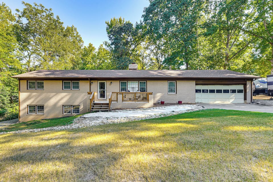 Main Home Exterior | Single-Story Apartment | Patio w/ Seating | Spacious Yard