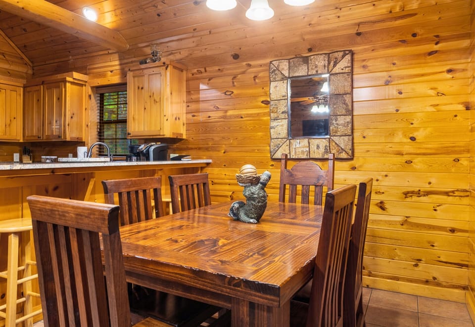 Wooden dining nook with rustic charm.