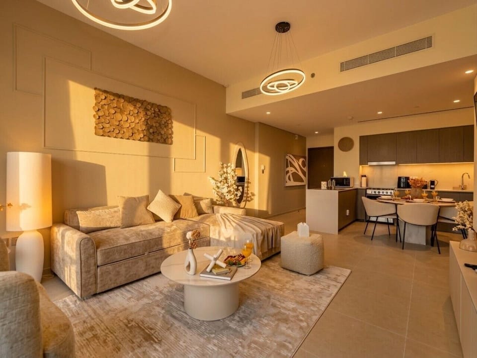 Open Plan Living Room Sofa with Kitchen and Dining Area Natural Light