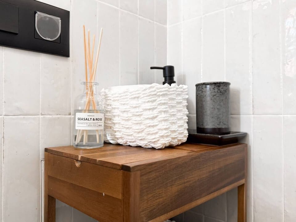 Elegant bathroom with soft lighting and essentials