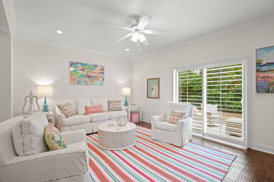 Your comfortable and colorful living room can't help but put you in a good mood.