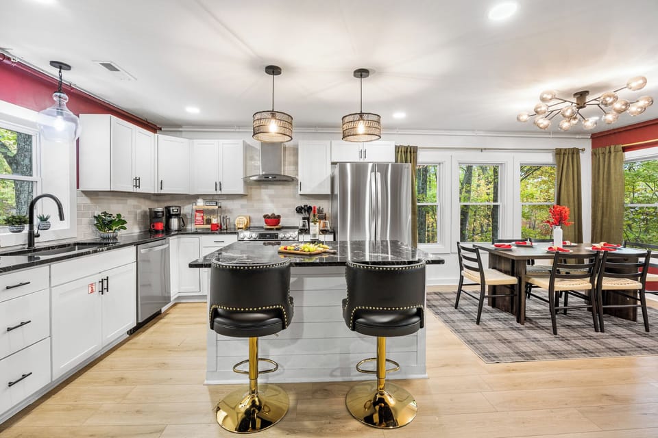 Sleek, modern kitchen with barstool seating.