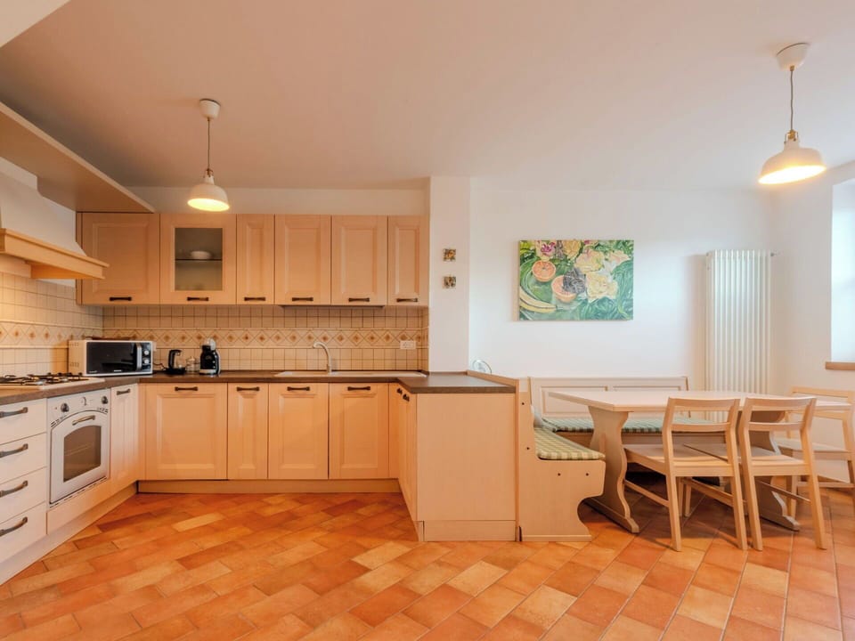 Interior Design, Flooring, Floor, Wood, Ceiling, Furniture, Kitchen, Room, Countertop, Lighting