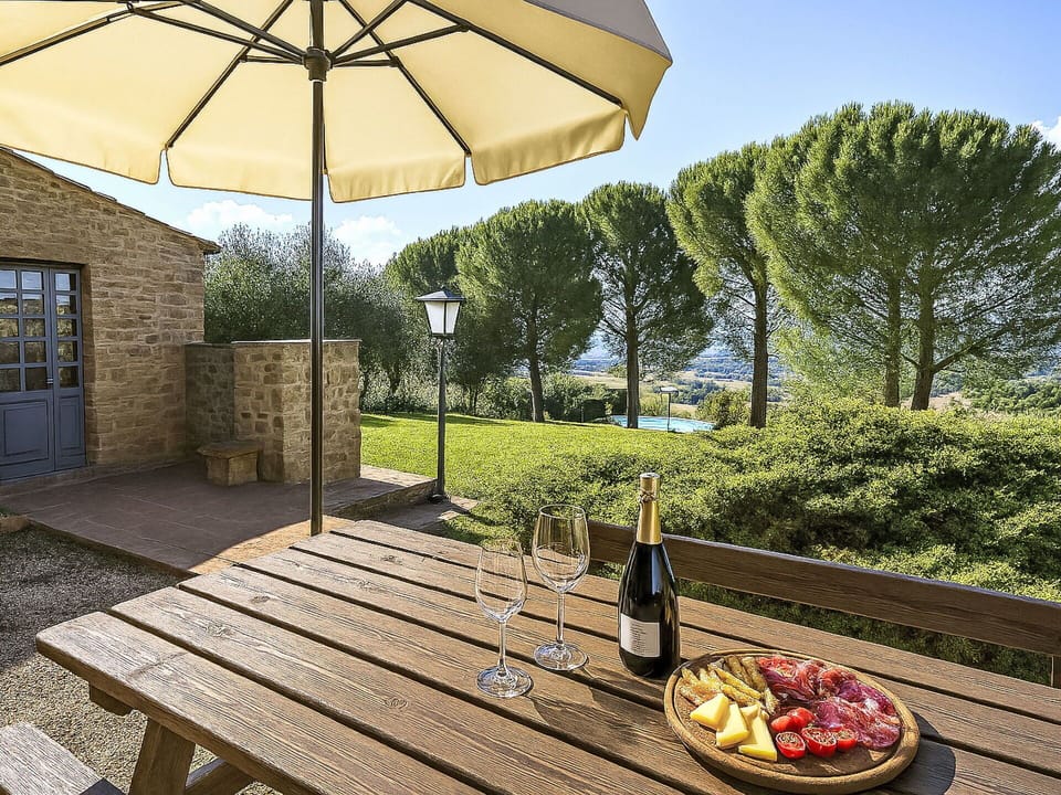 Furniture, Outdoor Furniture, Table, Chair, Outdoor Table, Kitchen & Dining Room Table, Shade, Umbrella, Garden, Patio