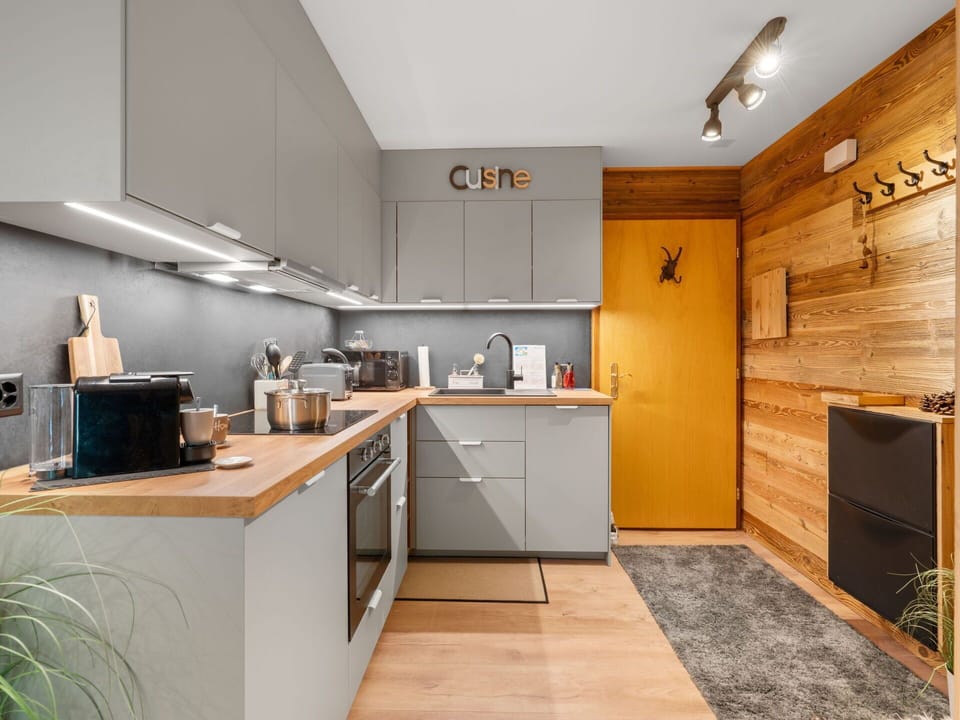 Kitchen, Kitchen Appliance, Countertop, Major Appliance, Cabinetry, Interior Design, Flooring, Furniture, Wood, Home Appliance