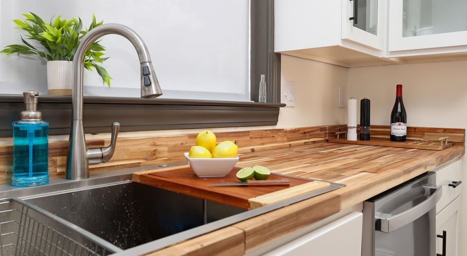 Full Kitchen, all new stainless steel appliances, butcher block counters