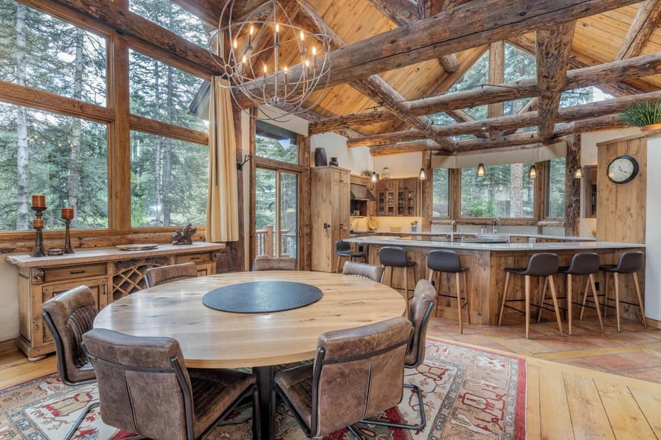 A custom dining table and bar seating for the whole family