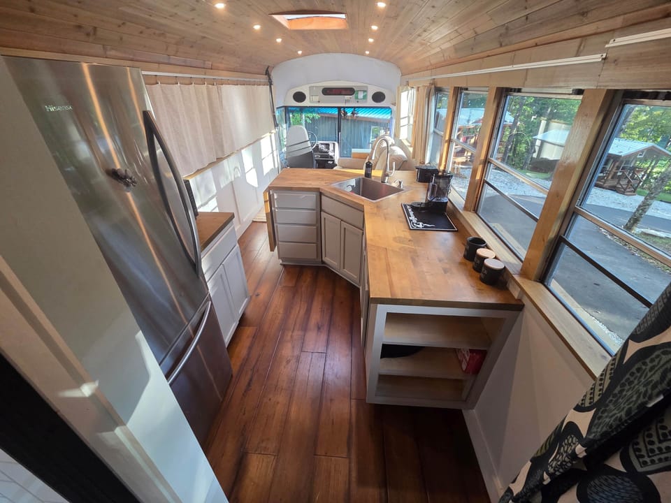 Into kitchen from bathroom