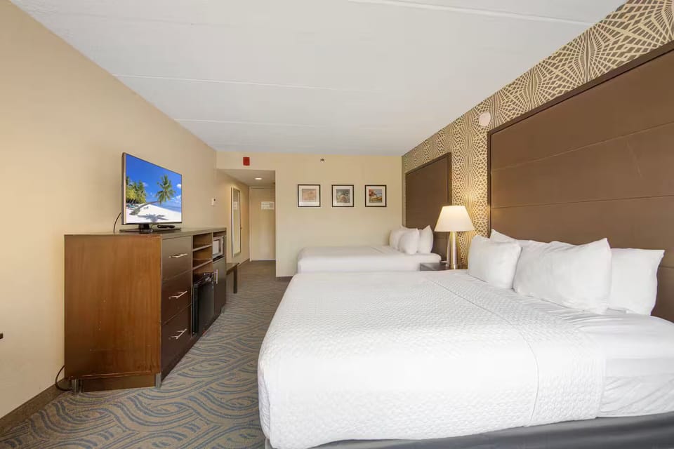 Spacious double queen room with TV, fridge, microwave & coffee maker for groups