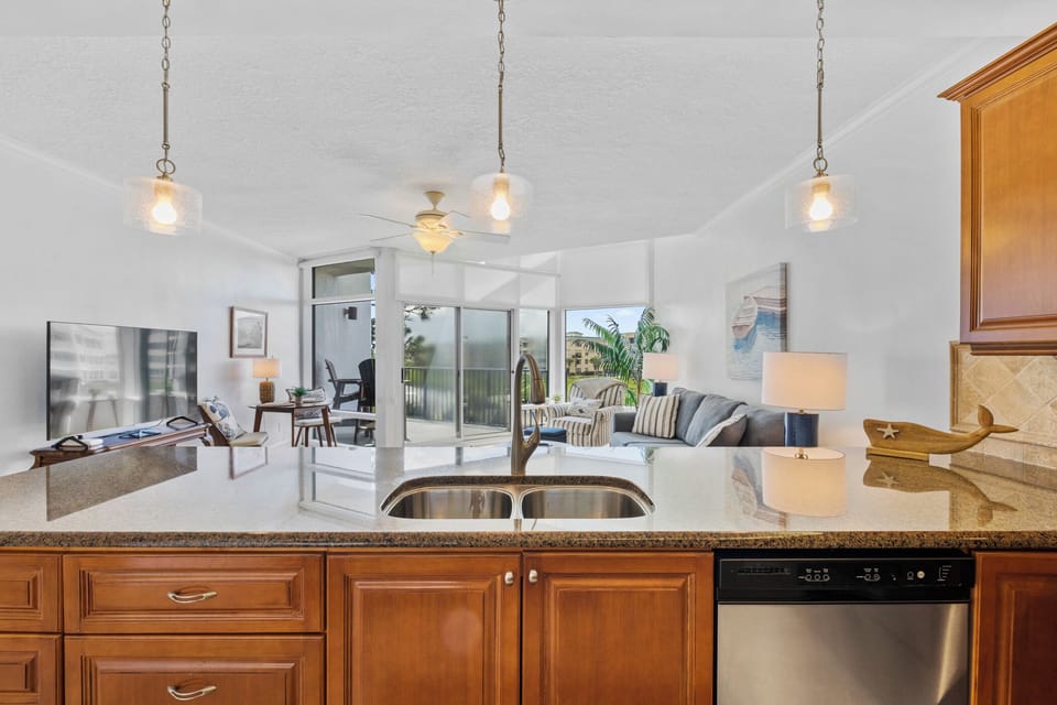Fully equipped kitchen space.