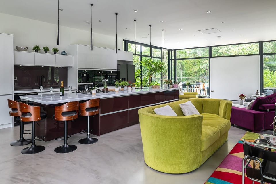 The open plan living space at The Bridge House, Hampshire