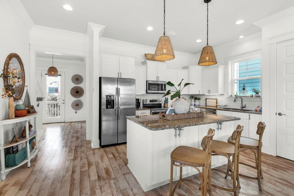 Seating for three at the kitchen island