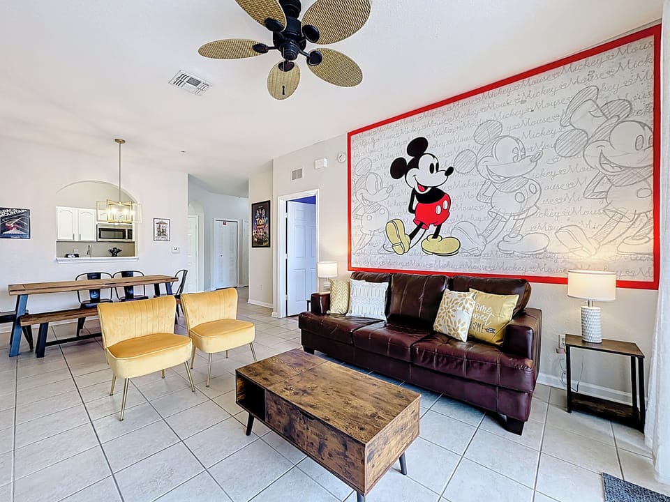 Relax, watch a movie in a Mickey Themed living room with 58" Smart LED TVs