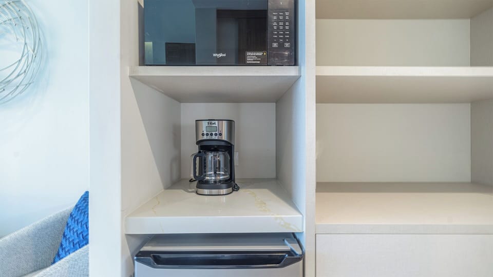 Coffe maker, refrigerator, and microwave