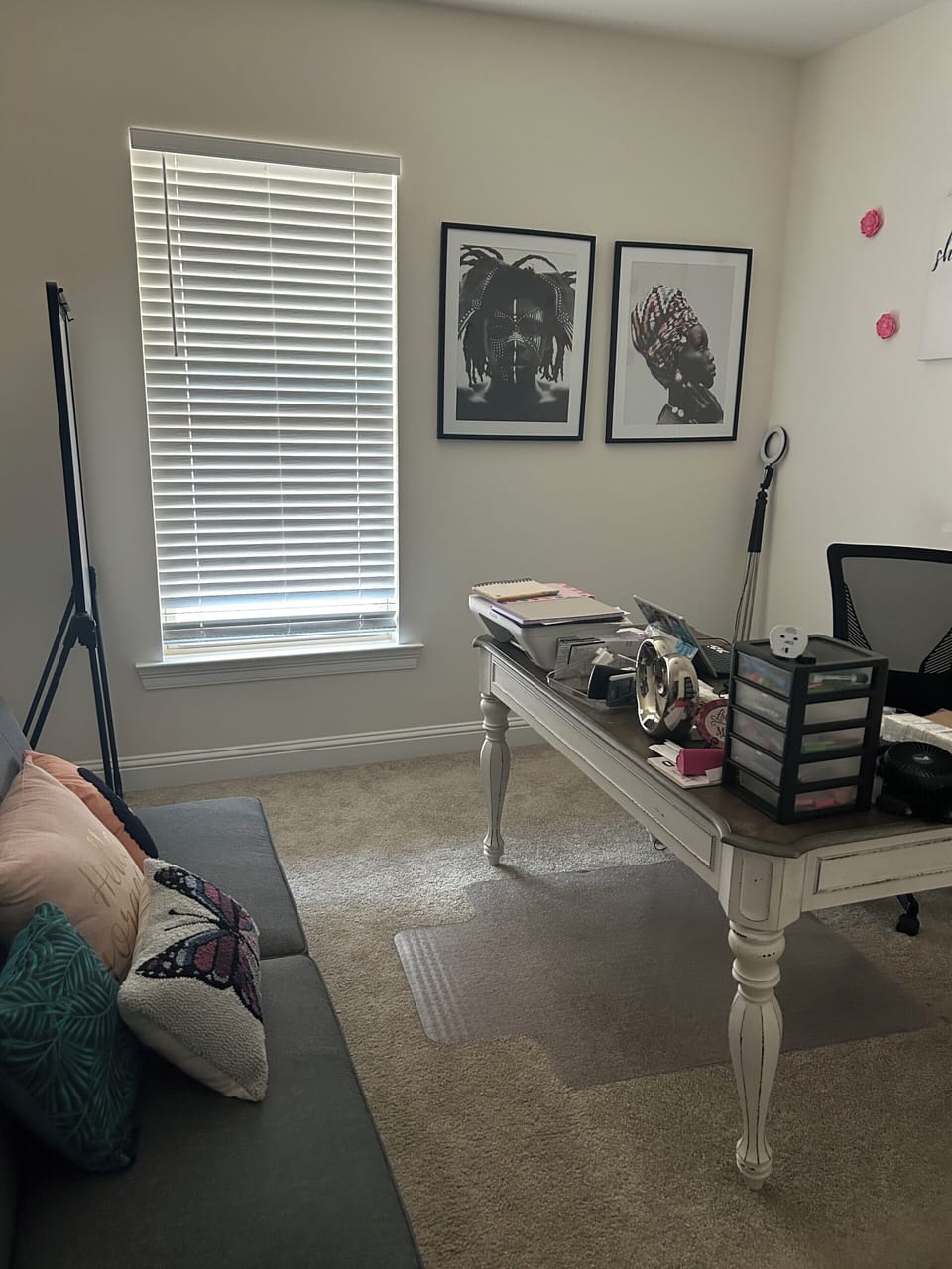 Office area with futon bed 