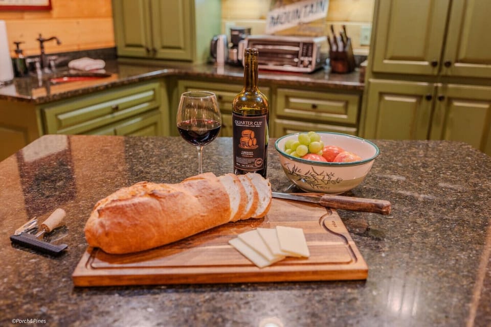Enjoy a quiet evening with a glass of wine and a fresh snack in your private cottage kitchen. Perfect for unwinding after a day in the mountains.