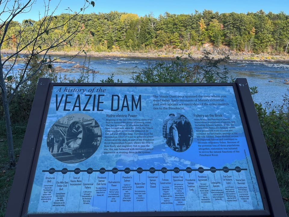 Historical site of the Veazie Dam at the river park.