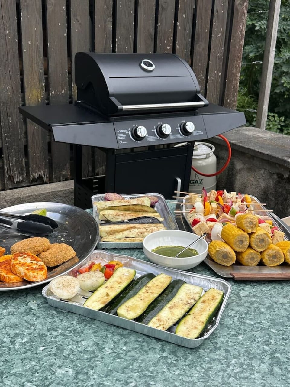 Outdoor gas BBQ with grill-ready setup, perfect for relaxed alpine cookouts